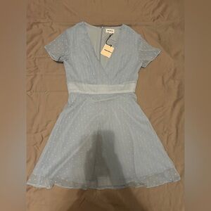 Revolve Superdown Swiss dots blue mini dress Size NWT